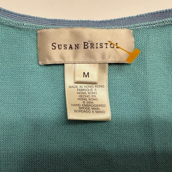 Susan Bristol Embroidered Knit Tank Top Medium Blue Green - Picture 6 of 6